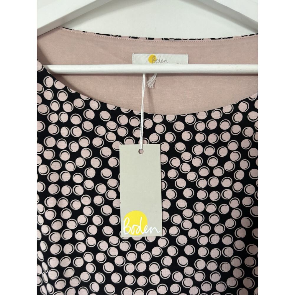 Boden Dress 14 Knee Polka Dot Black Pink Stretch Fit Flare New - Picture 5 of 13